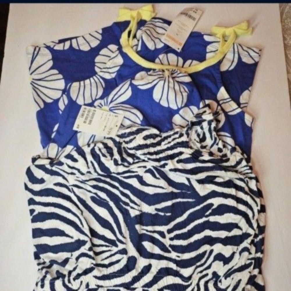 Blue and White Floral and Zebra Print Overall Rompers Fot Girls